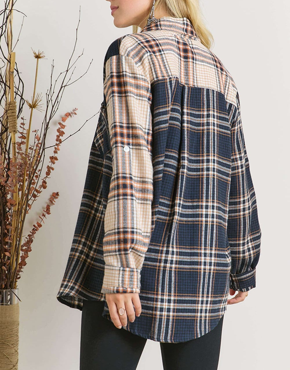 Colorblock Patchwork Plaid Print Shirt