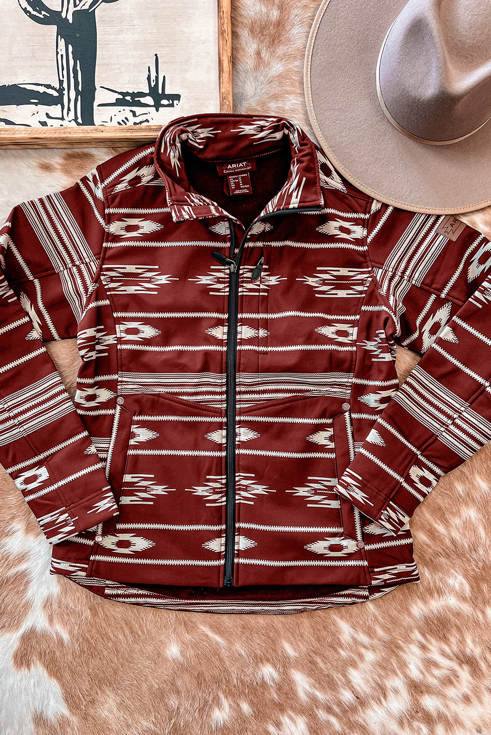 Western Aztec Print Zipped Jacket