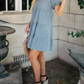 Sky Blue Ruffled Short Sleeves Tiered Denim Dress