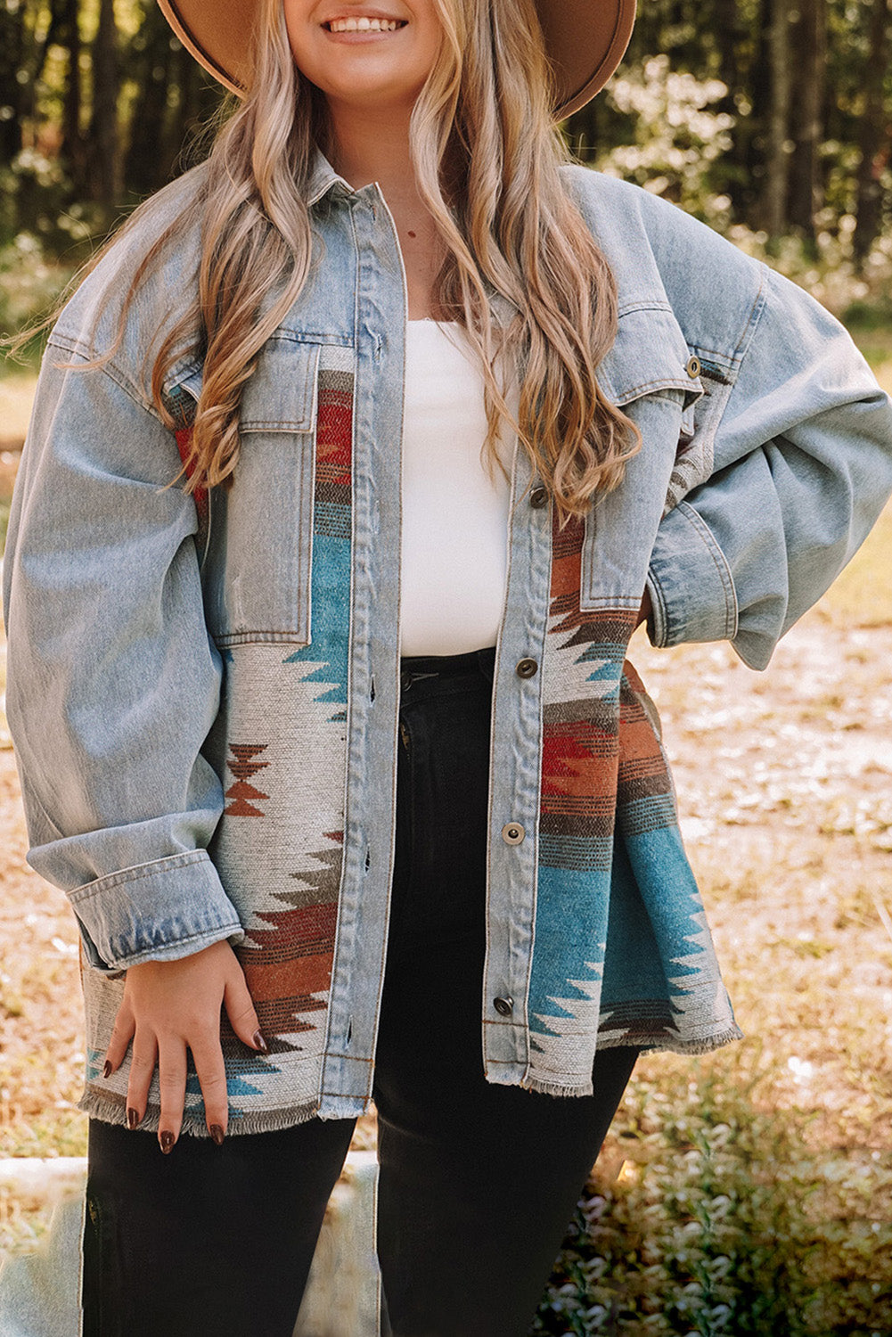 Plus Size Denim Aztec Jacket