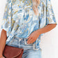 Sky Blue Paisley Print Wide Sleeves Loose Blouse