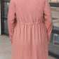 Solid Button Front Plus Size Long Sleeve Dress