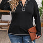 Plus Size Contrasting Topstitch Ribbed Henley Top