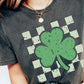 Clover Checkered Print Mineral Wash Crewneck T Shirt