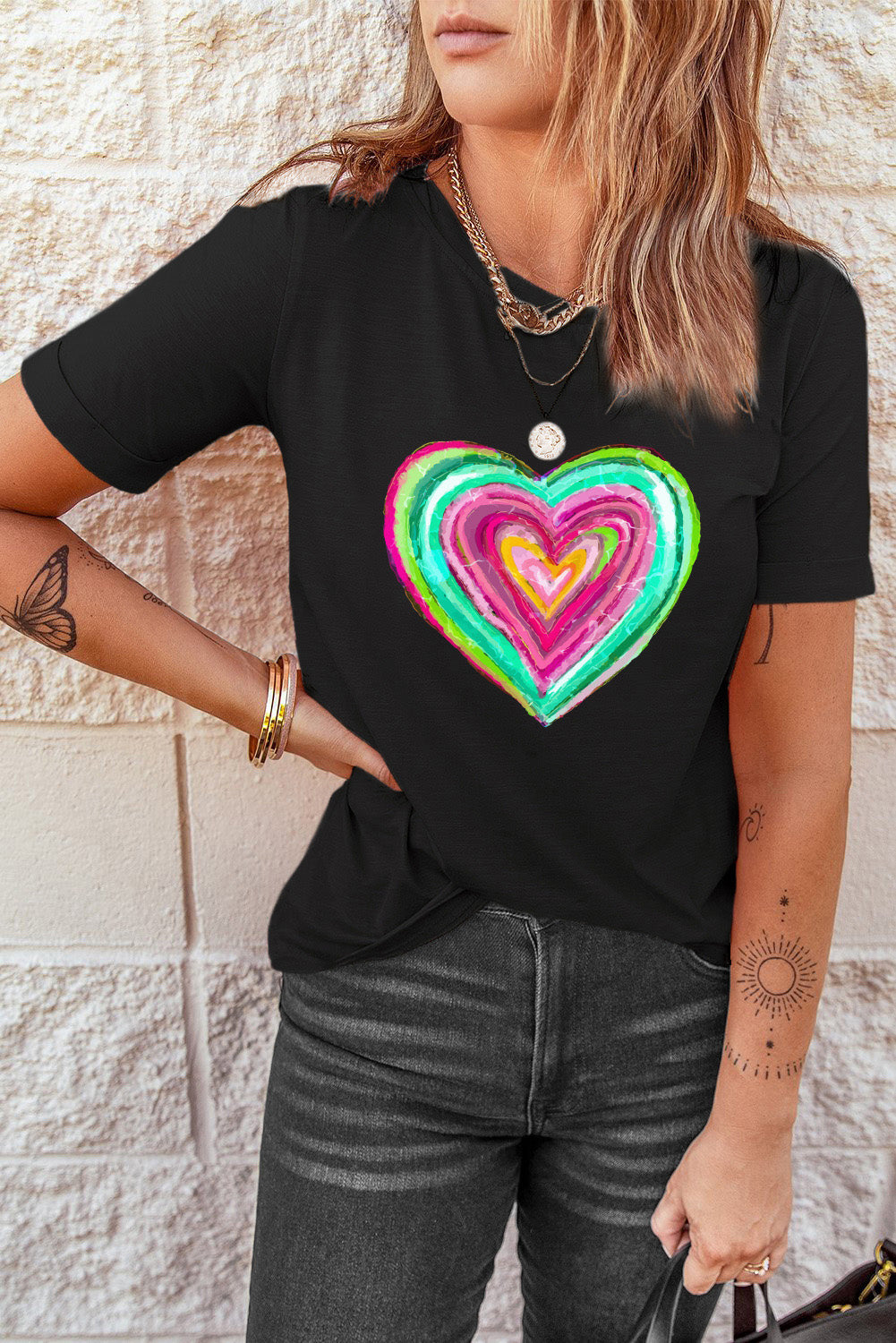 Valentine Heart Shaped Print Crew Neck T Shirt