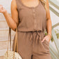 Waffle Knit Buttoned Drawstring Sleeveless Romper