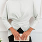 Lace-up Wrapped Split Hem Solid Long Sleeve Top