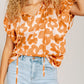Satin Floral Puff Sleeve Tied Split Neck Top