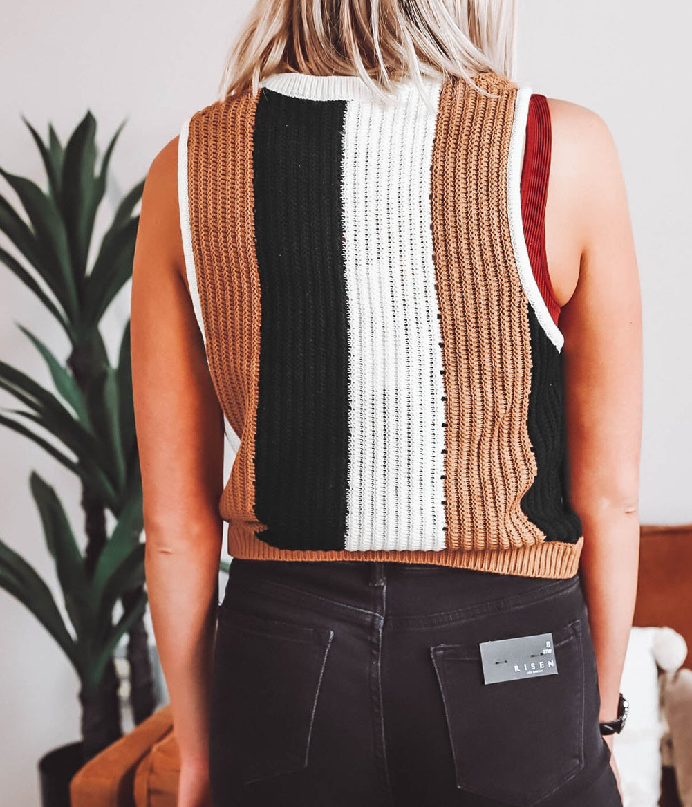 Stripe Color Block Sleeveless Knitted Sweater Vest