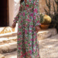 Floral Print Deep V Neck Ruched Cinched Waist Maxi Dress