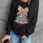 Bowknot Christmas Tree Shiny Graphic Sweatshirt