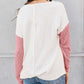 Long Sleeve Colorblock Chest Pocket Textured Knit Top