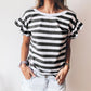 Striped V Neck Ruffle Sleeve Top