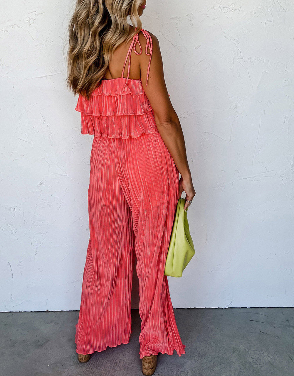 Ruffle Tiered Cami Pleated Wide Leg Pants Set