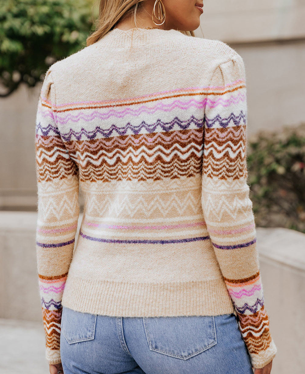 Geometric Print Knitted Long Sleeve Sweater