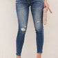 Asymmetric Button Zip Fly Distressed Skinny Jeans