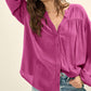 Solid Color Jacquard Puff Sleeve Button up Shirt