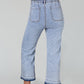 Acid Wash Contrast Edge Pocketed Cropped Jeans