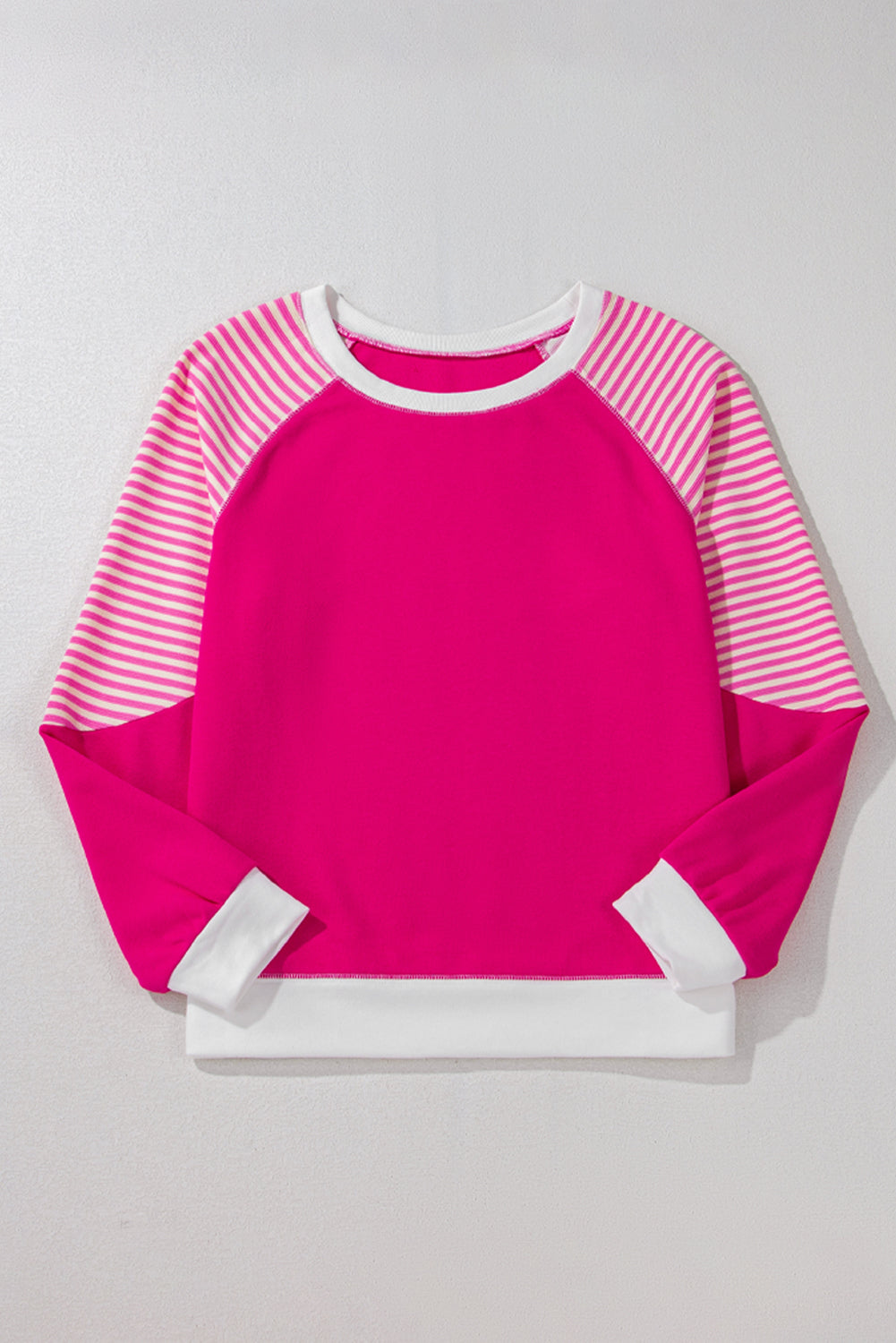 Striped Patchwork Crew Neck Raglan Sleeve Top