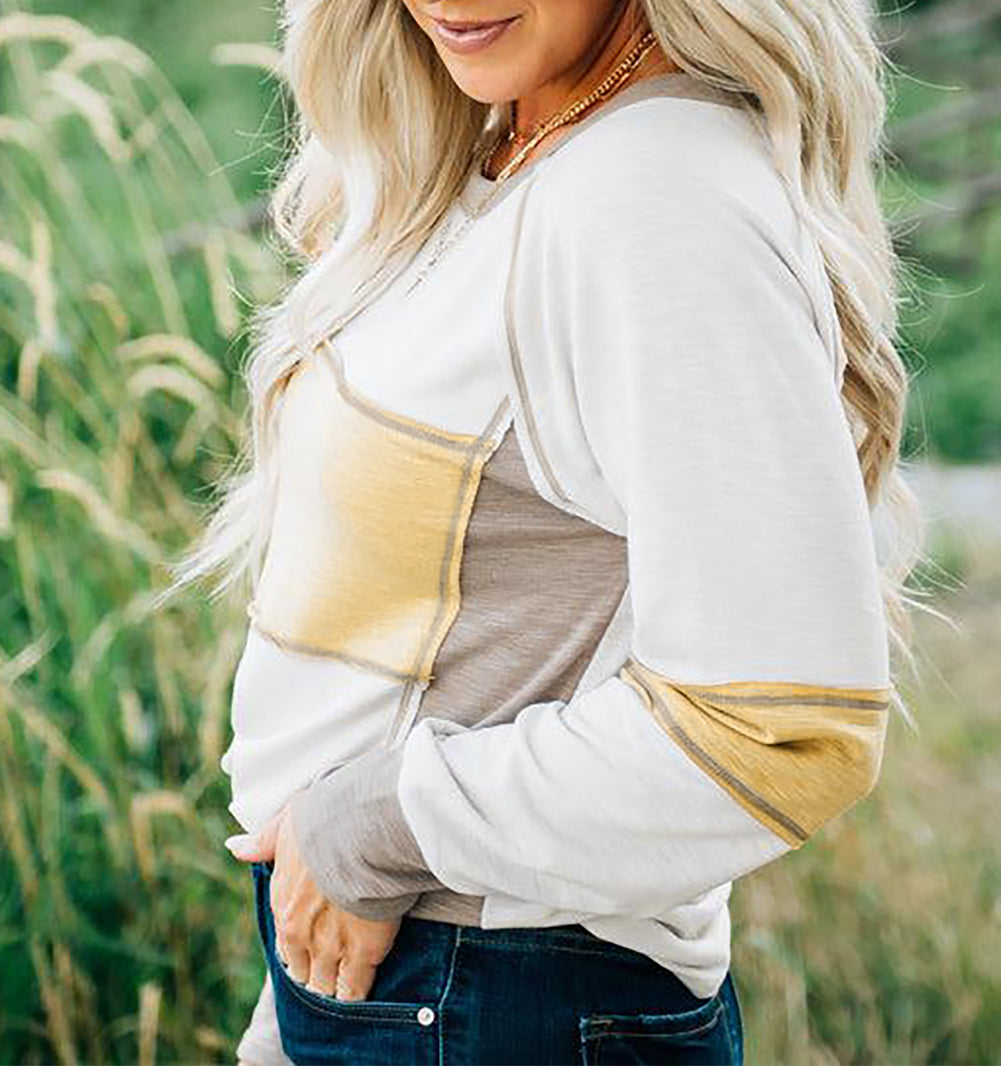 Color Block Exposed Seam Raglan Sleeve Top