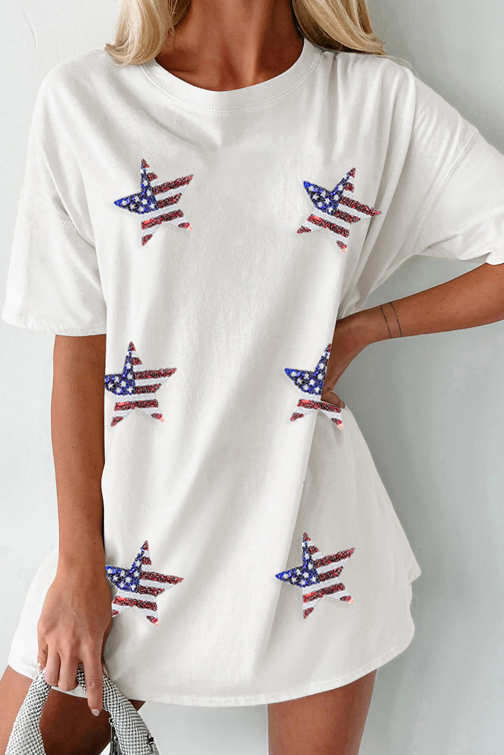 Sequin American Flag Star Graphic Tunic T Shirt