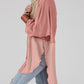 Crinkle Splicing Raw Hem High Low Oversized Blouse