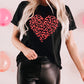 Leopard Heart Shaped Puff Print Crew Neck T Shirt