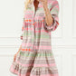Boho Print Puff Sleeve Buttoned Babydoll Dress
