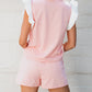 Contrast Trim Ruffled Top and Drawstring Shorts Set