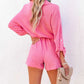Roll Tab Sleeve Button Shirt Style Belted Romper