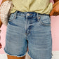 Blue Raw Hem High Waist Denim Shorts