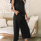 Textured Flutter Sleeve Top Wide Leg Pants Set
