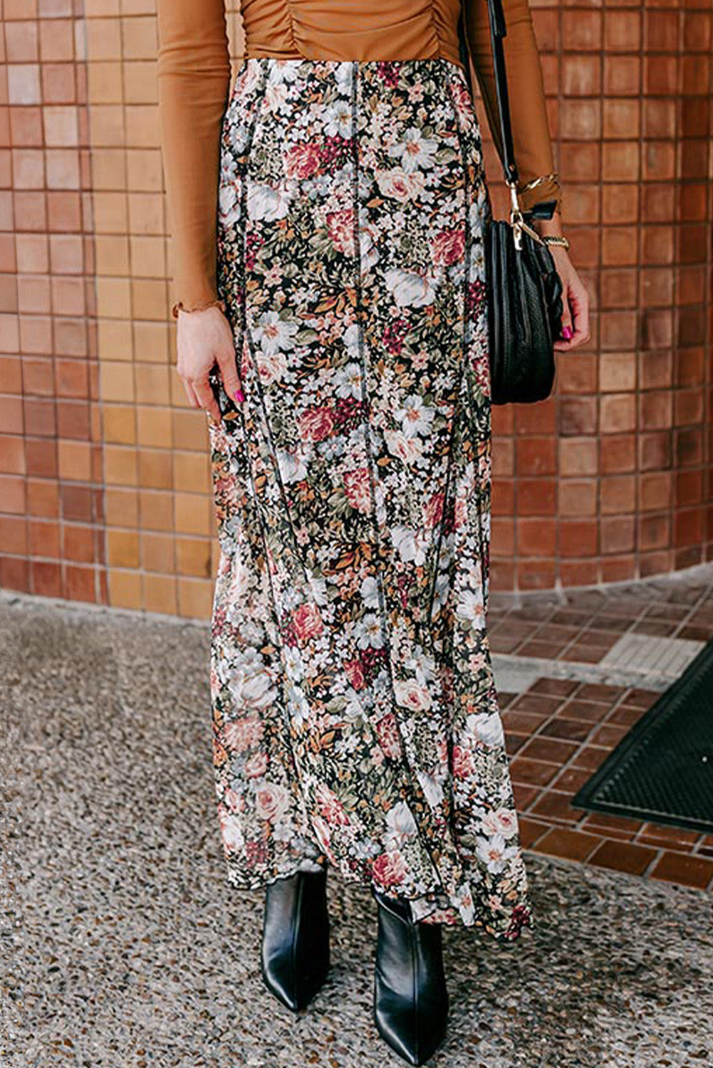 Floral Print High Waist Maxi Skirt