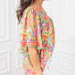 Geometric Print Bell Sleeve O Neck Babydoll Blouse