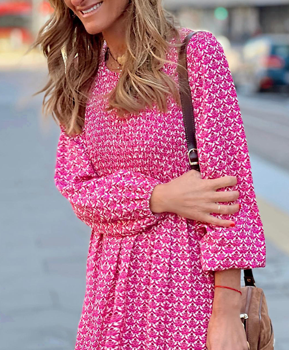 Printed Ruffled Hem Long Dress