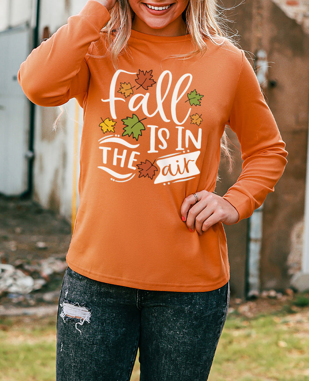 Fall Is In The Air Printed Pullover Long Sleeve Top