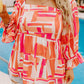 Geometric Print Smocked Square Neck Plus Size Blouse