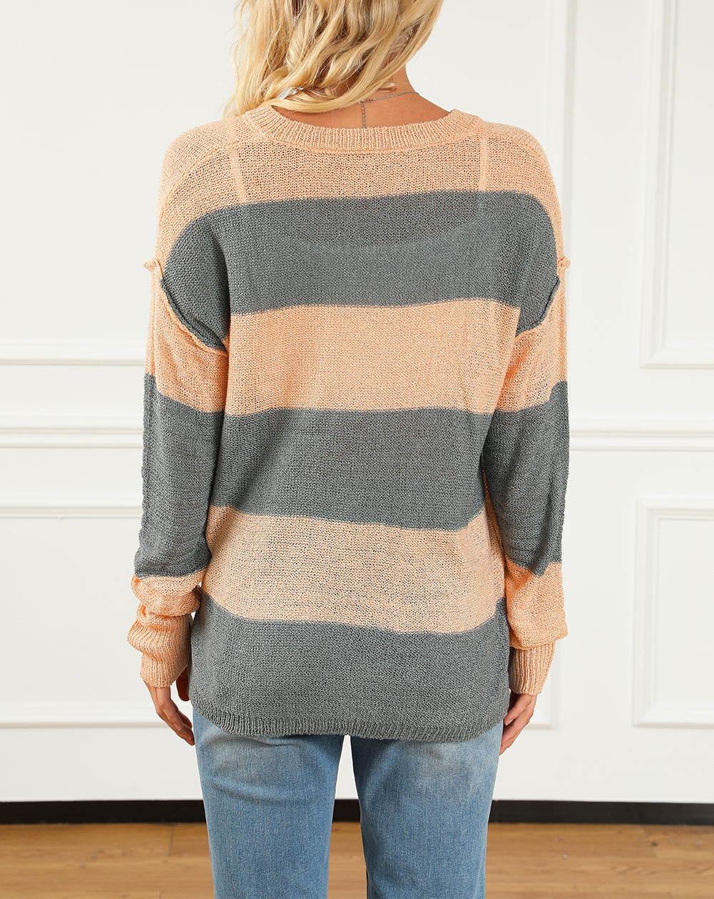 Striped Side Split Henley Sweater