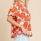 Floral Bubble Sleeve Frill Neck Loose Blouse
