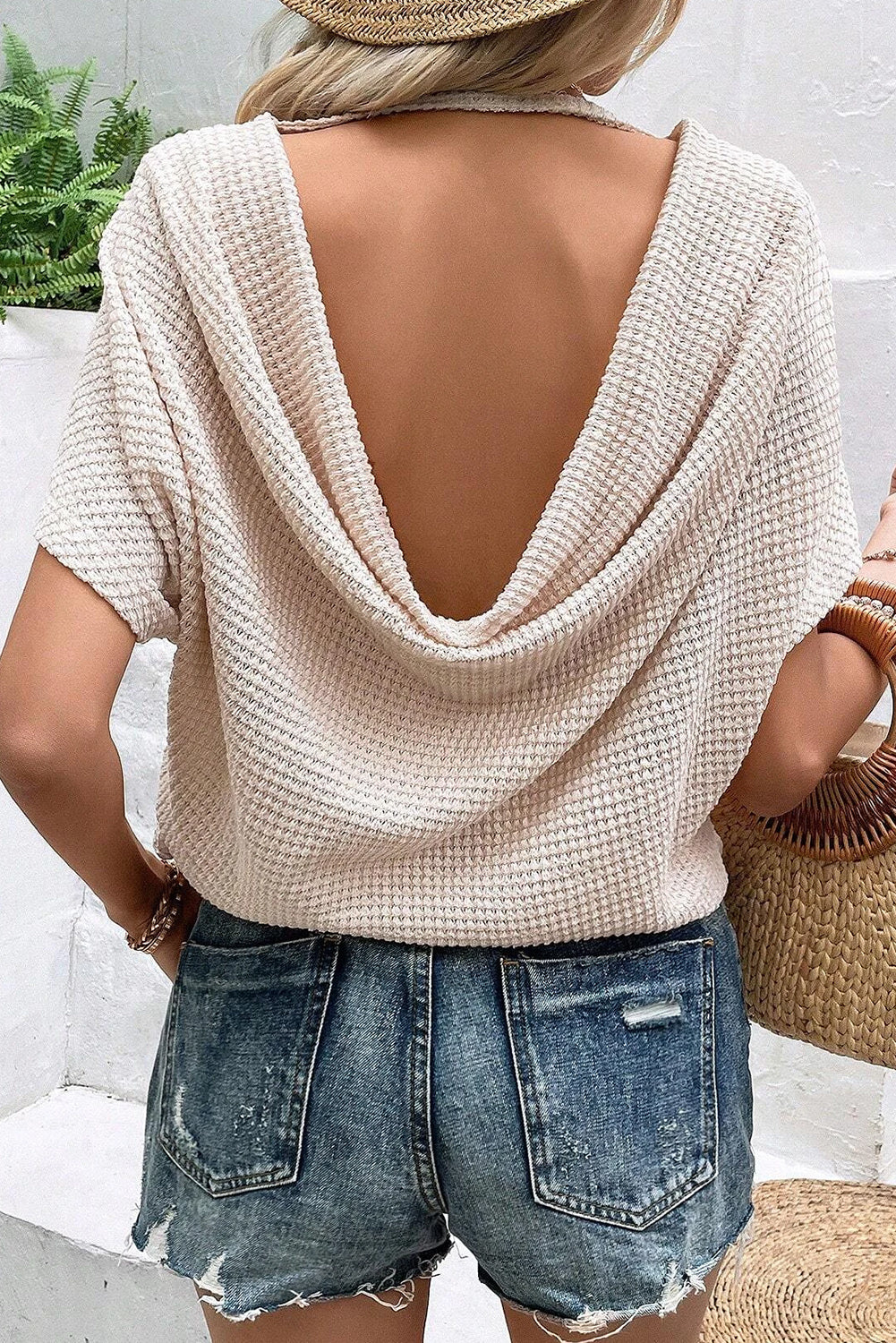 Draped Open Back Textured Tee