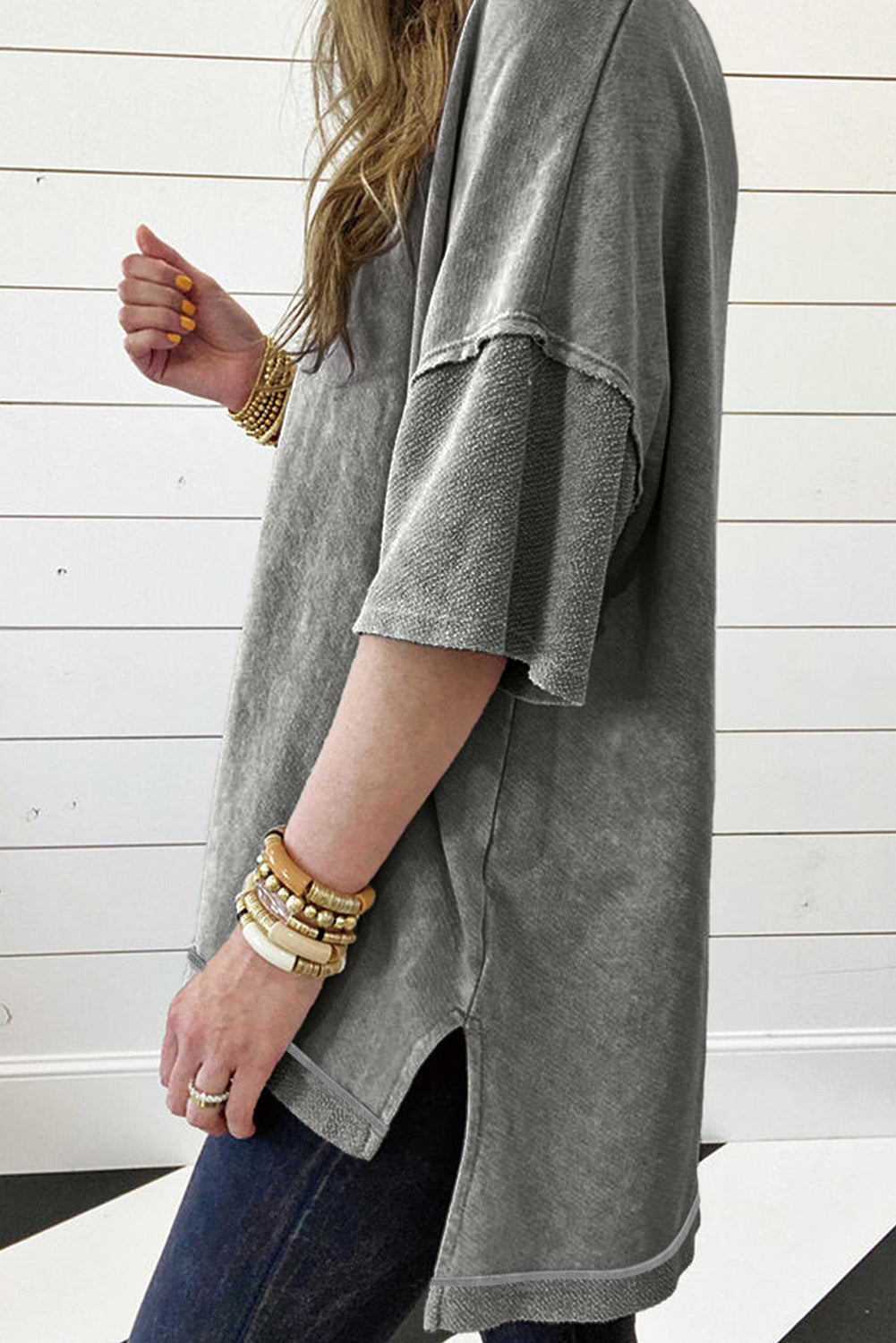 Wash Exposed Seam Drop Shoulder Oversized Tee