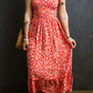 Floral Self Tie Straps Smocked Bodice Long Dress