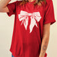 Cute Bow Knot Print Crew Neck T Shirt