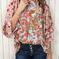 Lace Trim Contrast Floral Long Puff Sleeve Blouse