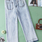 Acid Wash Contrast Edge Pocketed Cropped Jeans