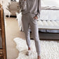 Long Puff Sleeve Top Pocketed Casual Two Piece Set