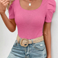 Waffle Knit Ruched Puff Sleeve Top