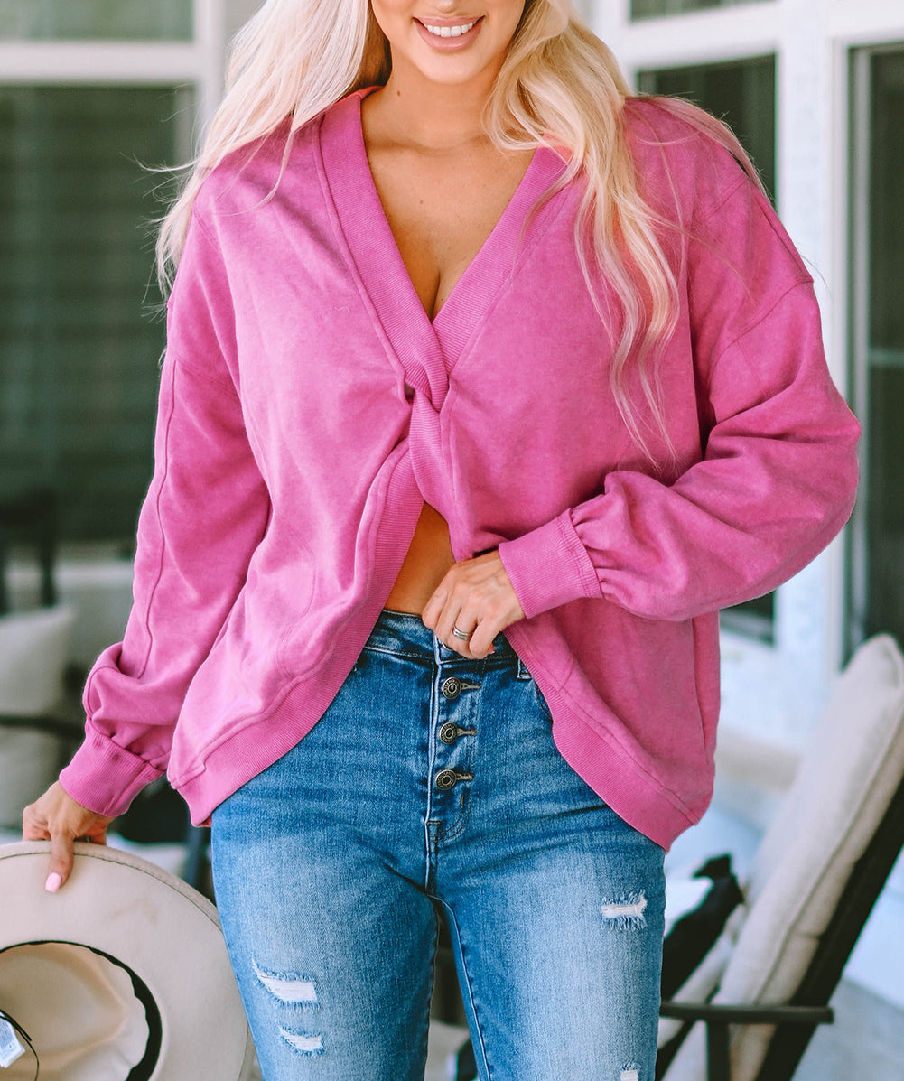 Exposed Seam Twist Open Back Oversized Sweatshirt