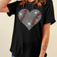 Rhinestone Baseball Heart Shape Graphic Casual T Shirt