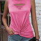 Laser Cut Slits Twist Front Tank Top